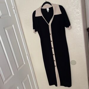 Elegant Black and Cream Button-Down Dress